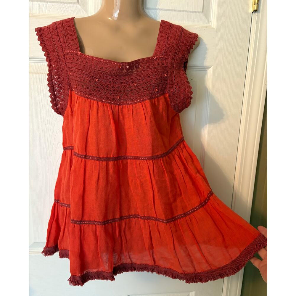 Free People Red and Burgundy Blouse